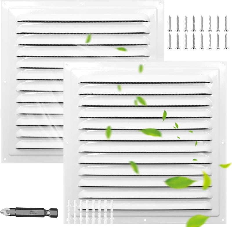 PTLEVYN Gable Vents (12" x12" 2Pcs) Aluminum Walls, Lofts, Garages More, More with Screens, Metal Shed Vents, Outdoor Houses, Loft Ceiling Reinforcement, Square Vents, Blinds, Exterior Grille(White) - Image 1